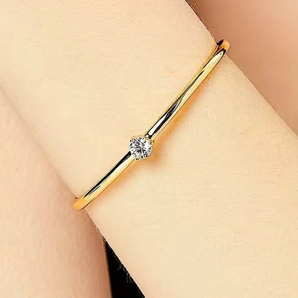Gold Solitaire Zircon Cuff Bangle Simple Plain Adjustable Bracelet - Picture 3 of 8
